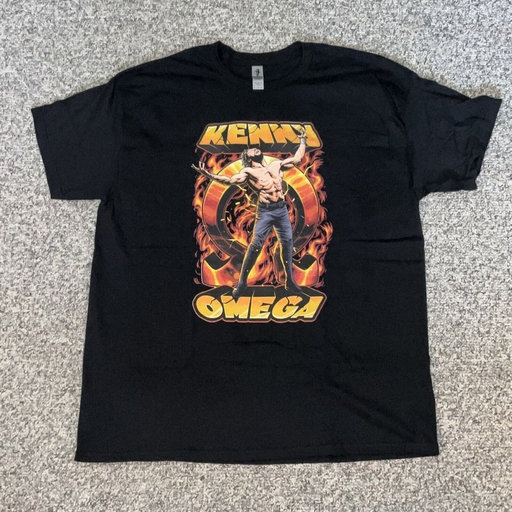 Kenny Omega 'Blazing' Black XL Botched Tee. Wrestling Shirt. Tiny Hole.